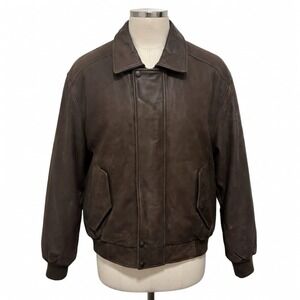 Savile Row Genuine Leather Brown Bomber Jacket Size Large Men's Outerwear